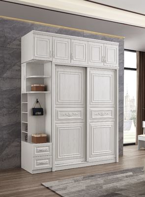 Tủ quần áo bằng gỗ màu trắng thân thiện với môi trường với cửa trượt Chiều cao có thể giặt được 20cm